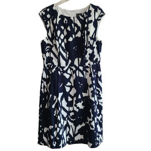 ADRIANNA PAPELL Sleeveless Midi Dress Navy White Abstract Floral Print Womens 16